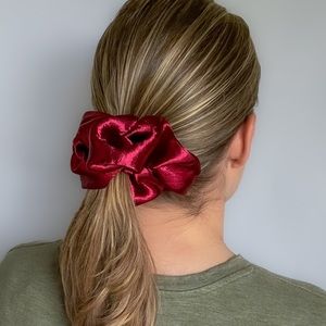Crimson Silky Satin Scrunchie By Raven Lane | Oversized Scrunchies